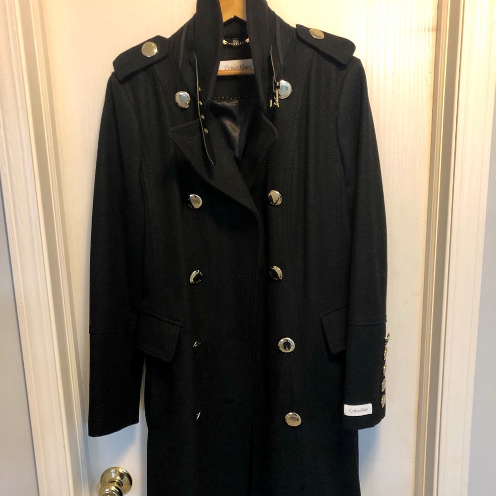 Calvin Klein Double-Breasted Peacoat with belt size 14 Black